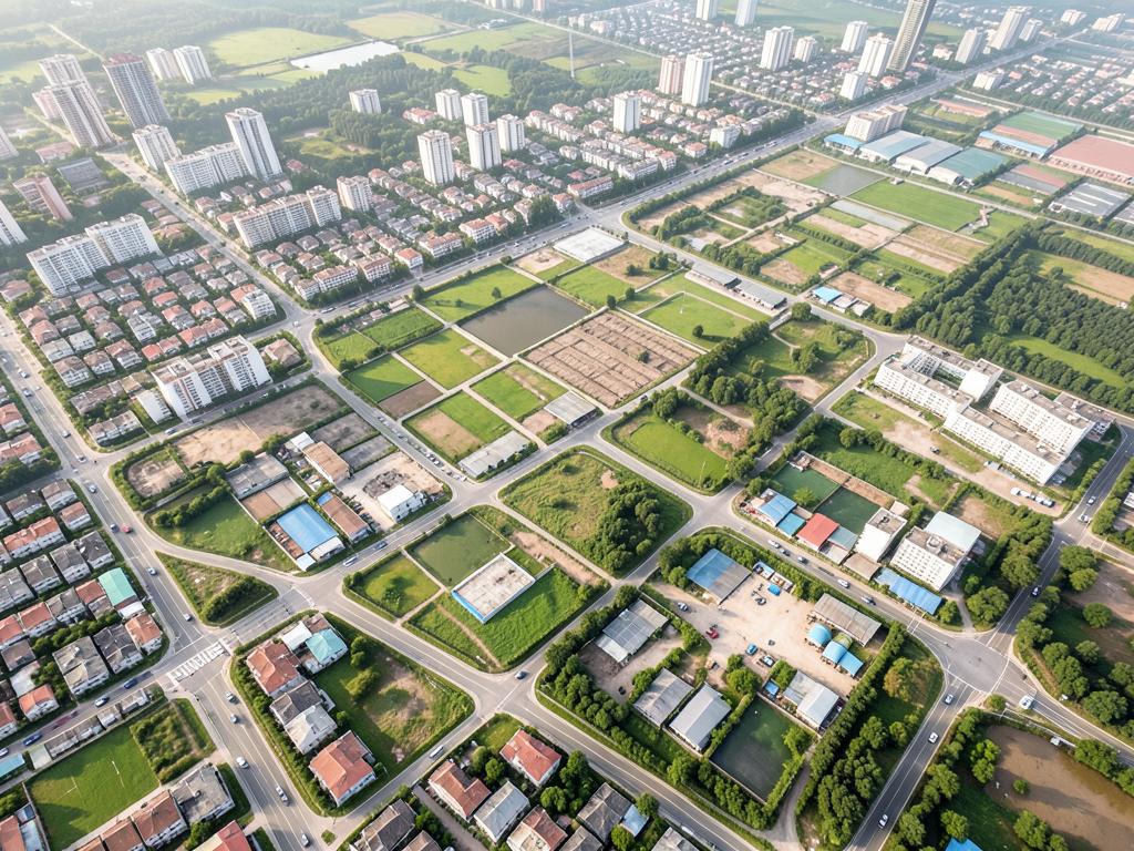 Vue aérienne d'un territoire urbanisé et de son parcellaire