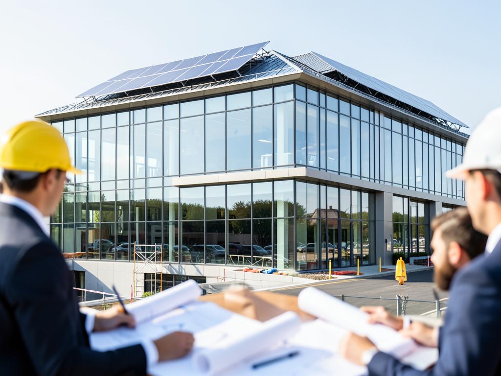 Bâtiment à haute performance énergétique équipé de panneaux solaires