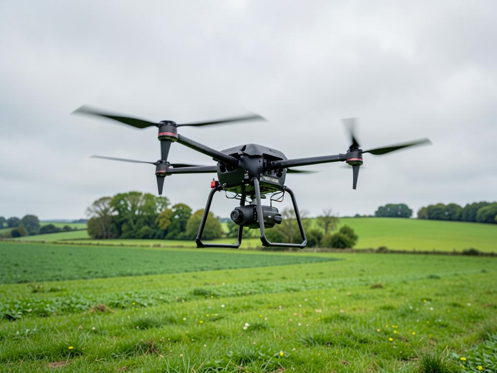 Drone de photogrammétrie en vol au-dessus d'un terrain